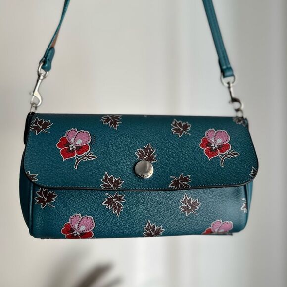 REVERSIBLE CROSSBODY IN WILDFLOWER PRINT COATED CANVAS TEAL (COACH F12012) - Picture 3 of 9